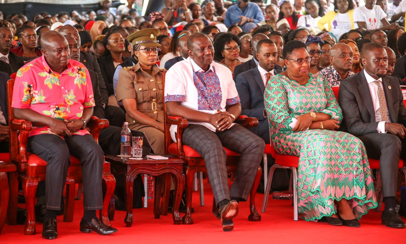 President Ruto with DP Gachagua, Gender CS Aisha Jumwa and Nairobi Governor Johnson Sakaja at KICC.