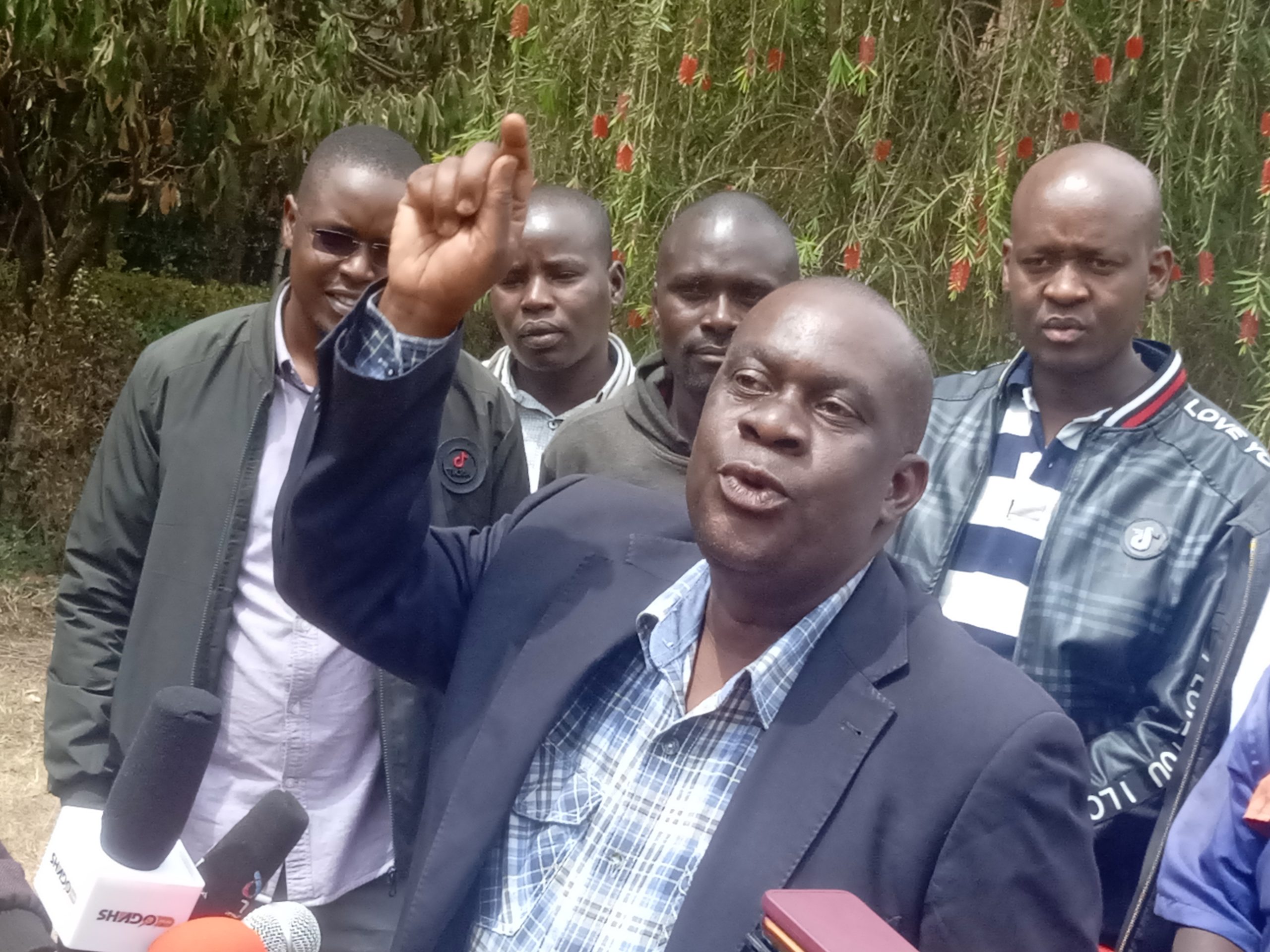 ANC Uasin Gishu Chief Executive Officer Gregory Lwambu with other Kenya Kwanza officials.