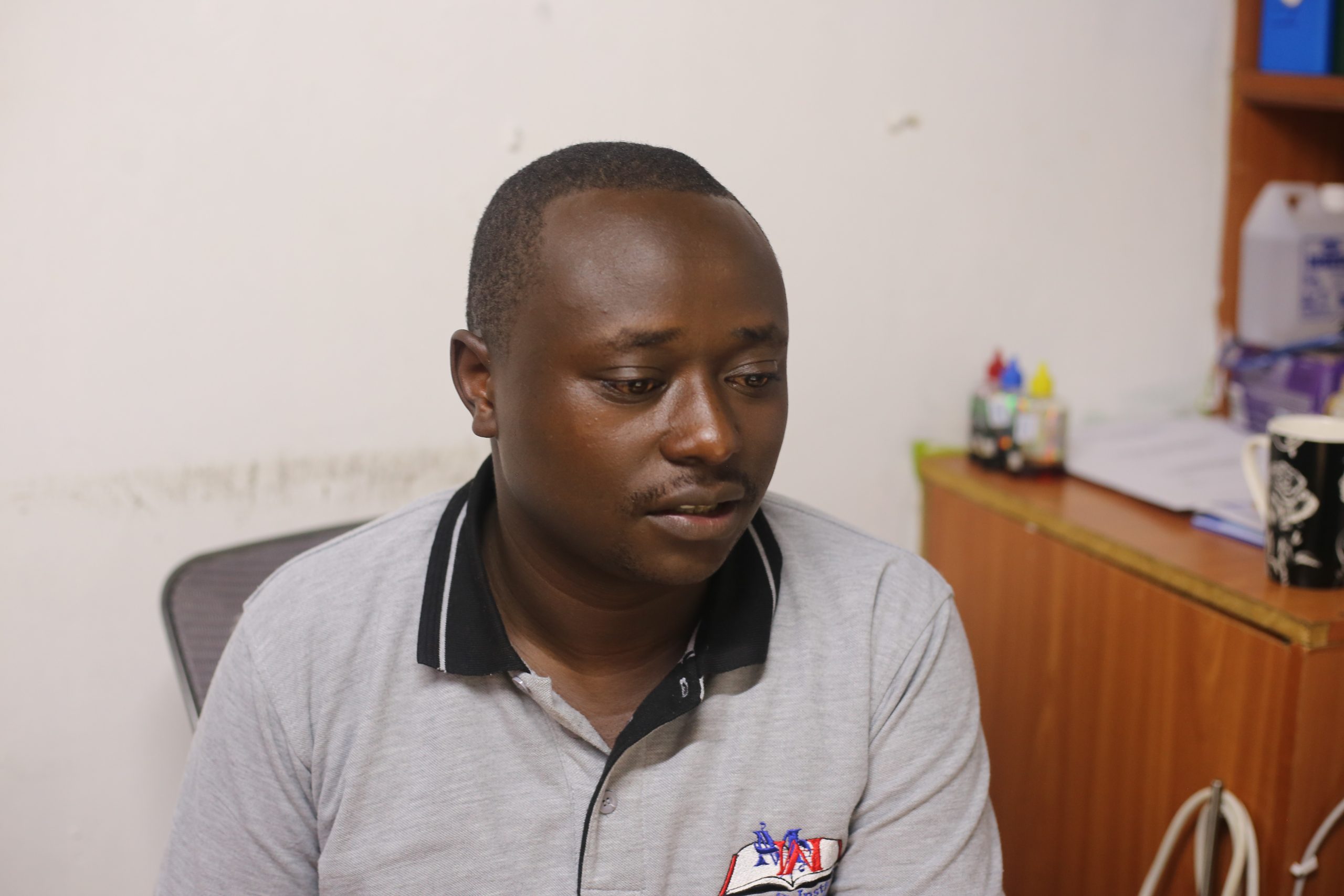 Mwangiz Institute of Cosmetology Principa Phillip Maina at his office in Eldoret town on March 31, 2023. Photo/Cheloti.