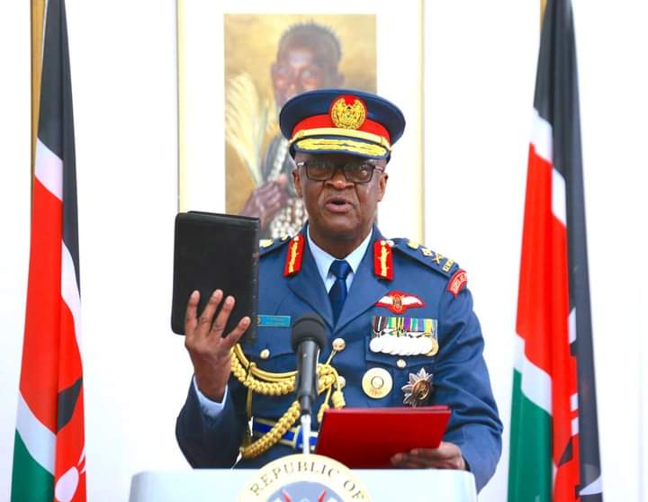 General Francis Ogolla during his swearing in as the new Chief of Defence Forces on April 29, 2023.