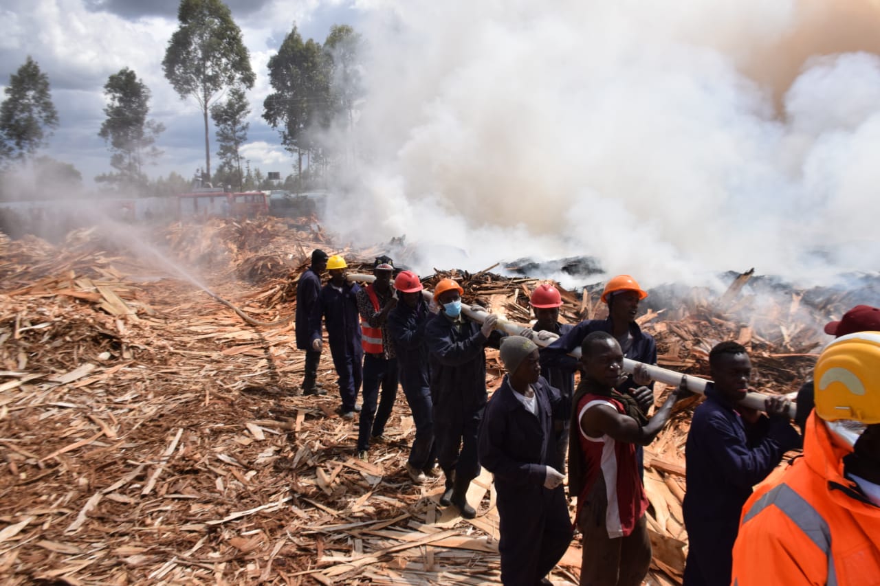 Uasin Gishu firefighters at the scene of the incident.