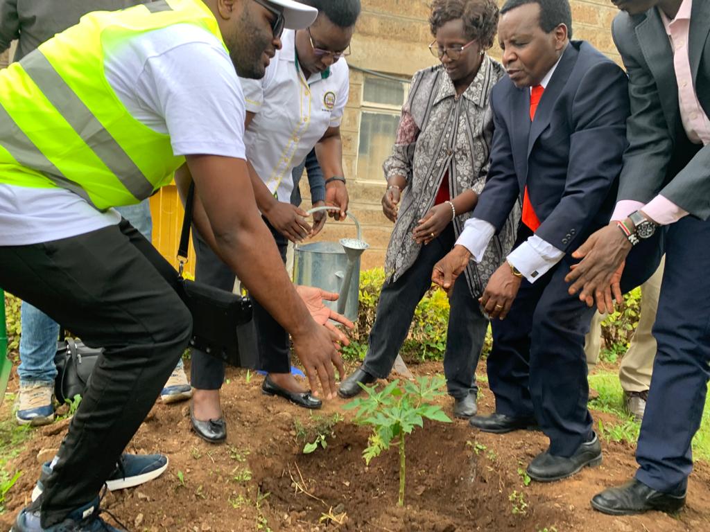 A tree planting session at the Kenya Society for the Blind compound in Nairobi during the launch of 'The Blind Go Green' initiative on April 22, 2023.