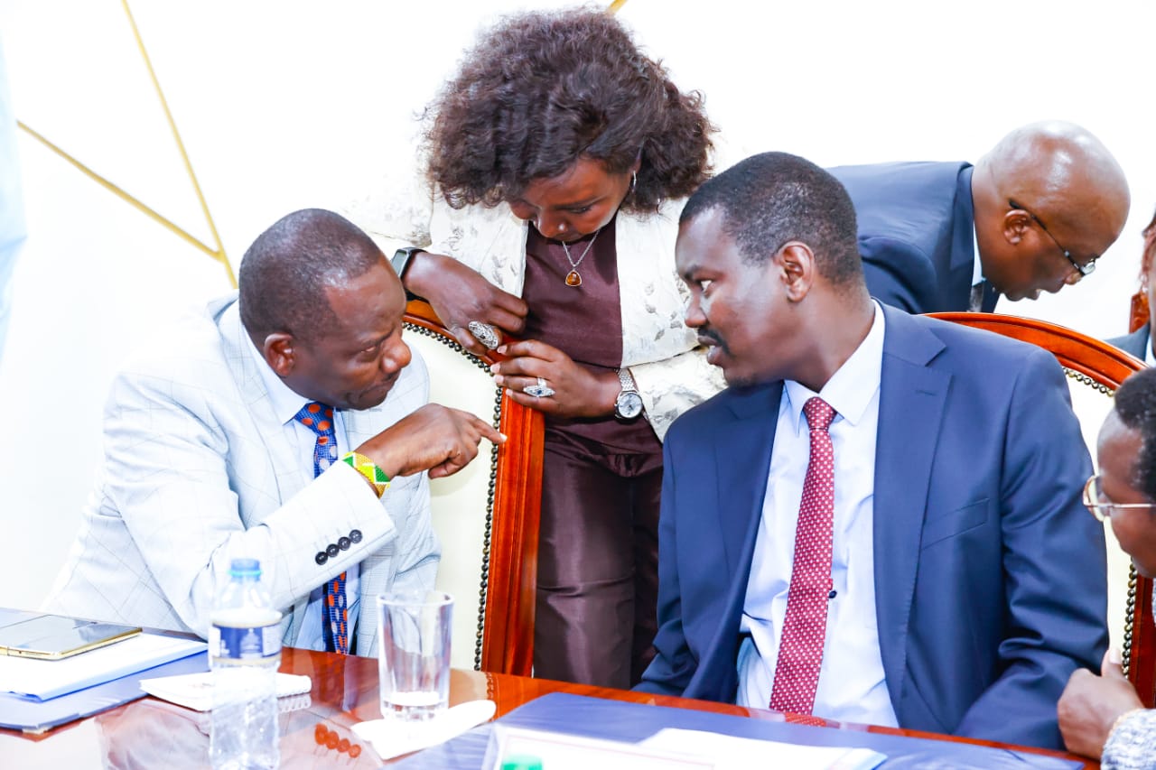 Governor Bii, Senator Mandago and Shollei during the meeting at the Defense headquaters on May 22, 2023.