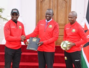President Ruto with Sports CS Ababu Namwamba and FKF President Nick Mwendwa.