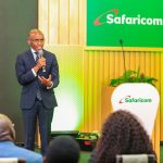 Safaricom CEO Peter Ndegwa speaks at the event.