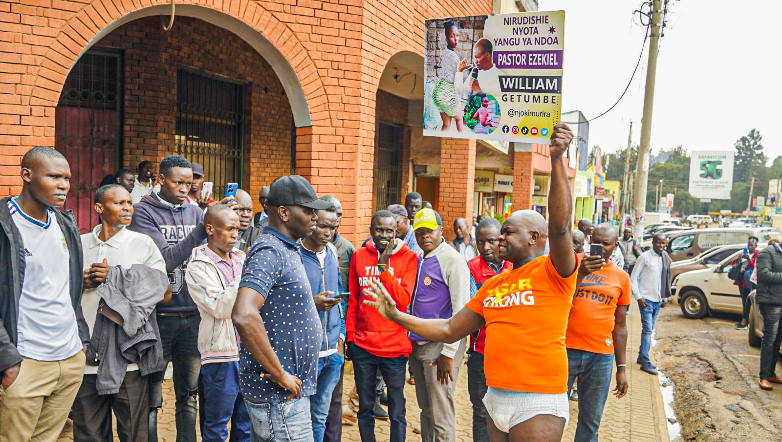 Getumbe at one of the streets in Eldoret on June 24, 2023 while wearing diapers.