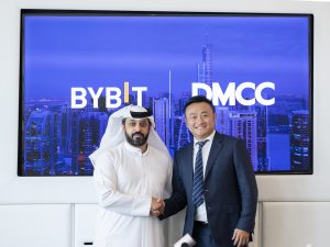Ahmed Bin Sulayem, Executive Chairman and Chief Executive of DMCC, and Ben Zhou, Co-founder and CEO of Bybit, signed an MOU in Dubai on June 5, 2023.
