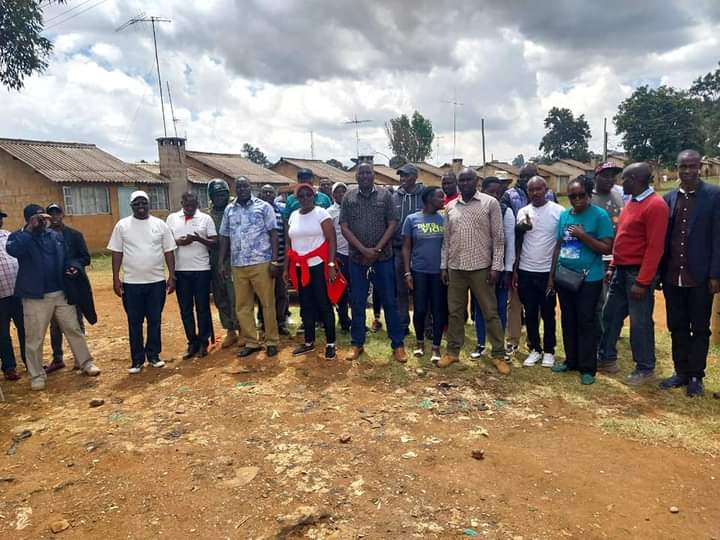 Tenants at Mayabi estate with county officials that paid then a visit to collect rent arreas on June 10, 2023.