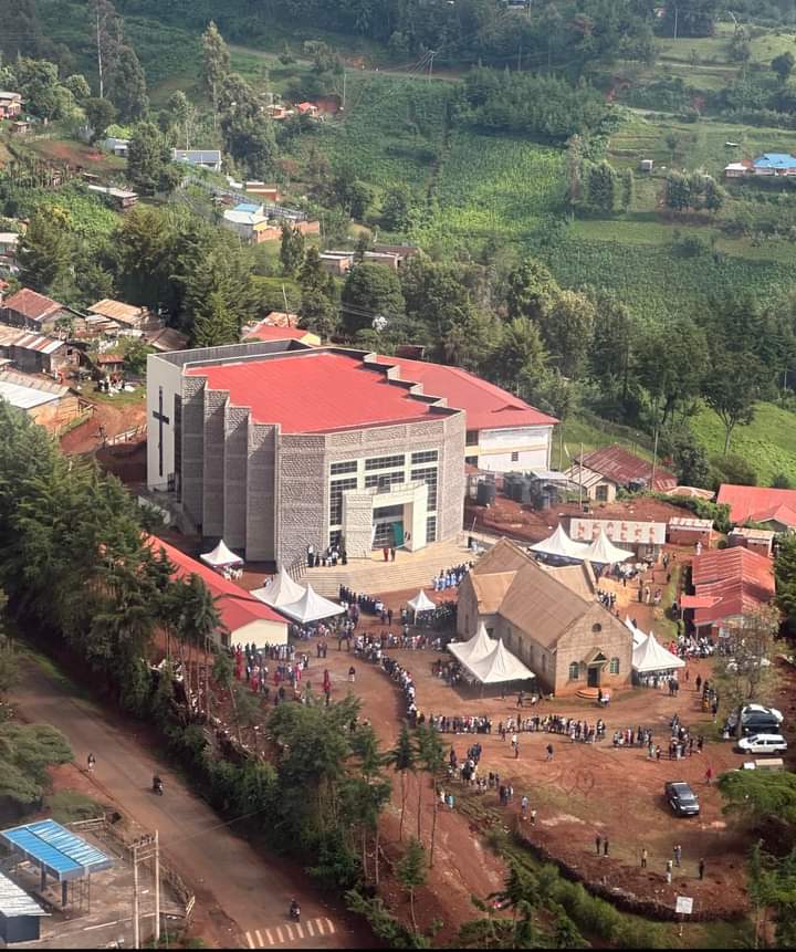 An aerial view of the AIC Kapsowar Township church building.