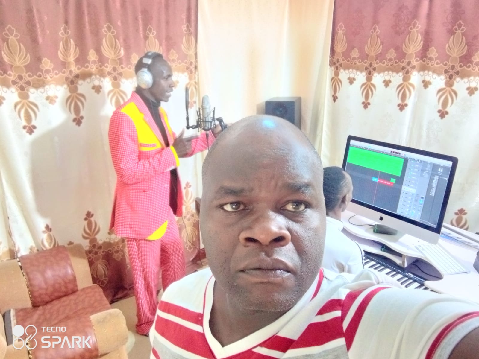 Singers William Getumbe with Embaramba in an Eldoret studio on June 29, 2023. Photo/Getumbe.