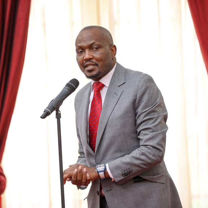 Trade CS Moses Kuria speaks during the meeting.
