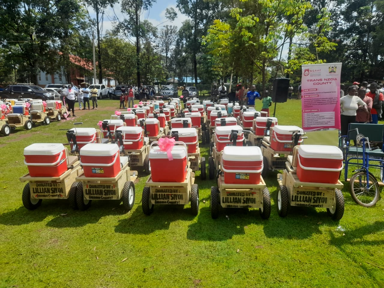 Disability tricycles and business toolkit issued to people with disabilities.