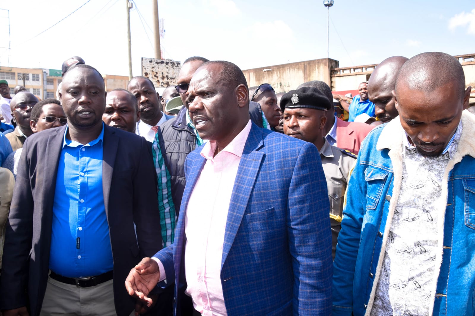 Governor Bii with Roads CECM Eng Joseph Lagat during the tour.