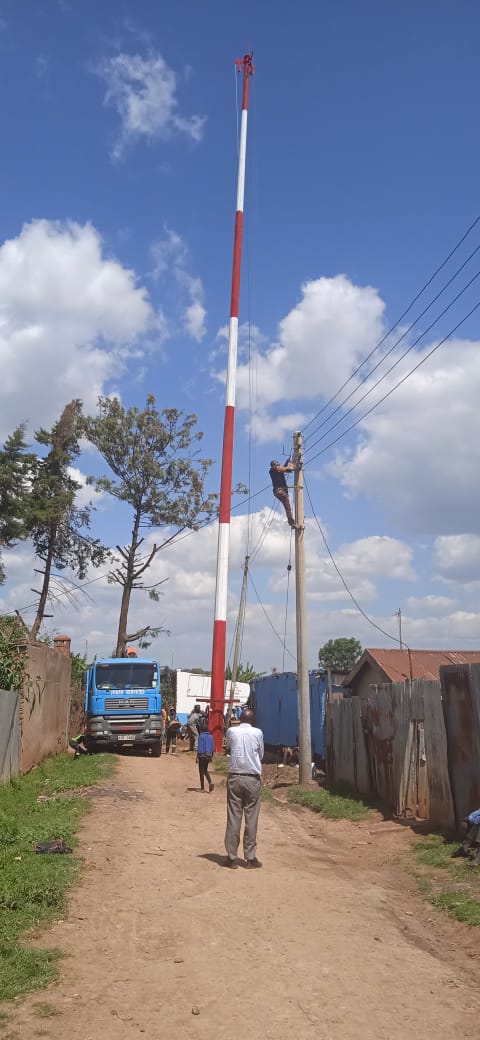 Ongoing Installation of a high mast floodlight at Munyaka area in Kapsoya ward, Ainabkoi Sub County.