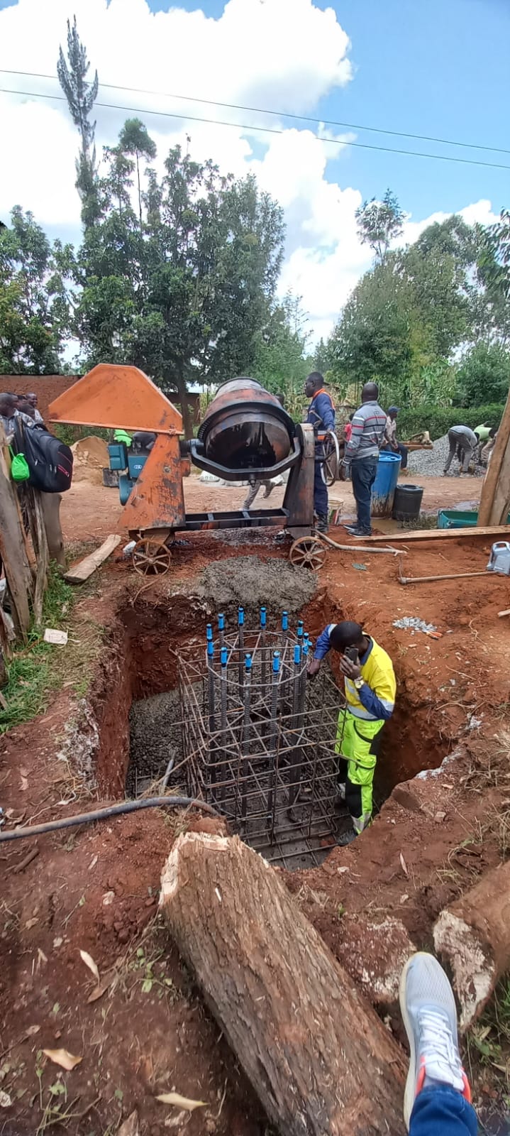 Ongoing works for the installation of a high mast flood light at Excallan Village in Moisbridge Ward, Soy Sub County