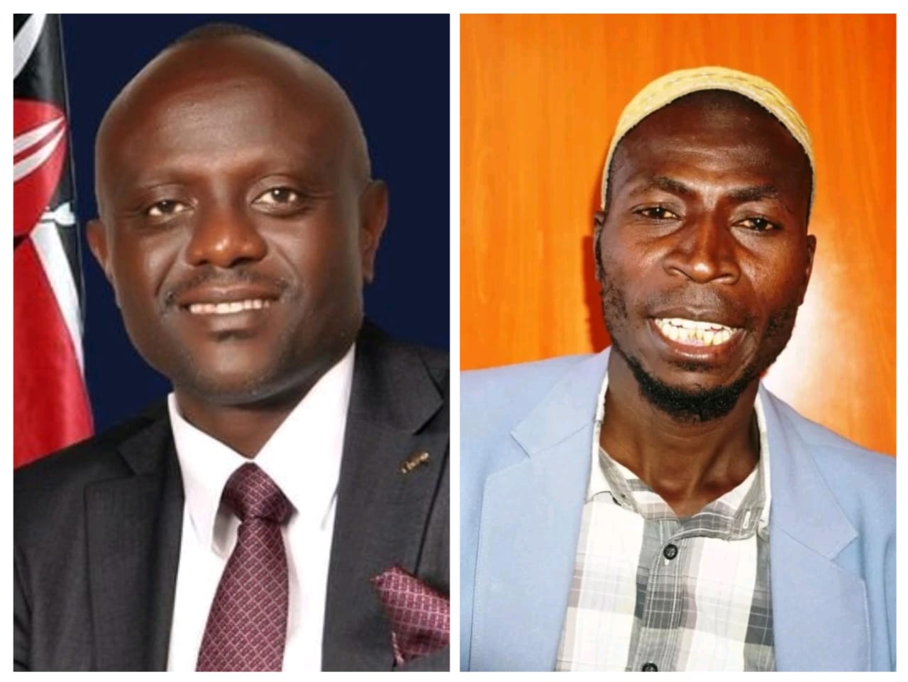 A collage of Chesumei MP Paul Biego and Rajab Masika Waliaula