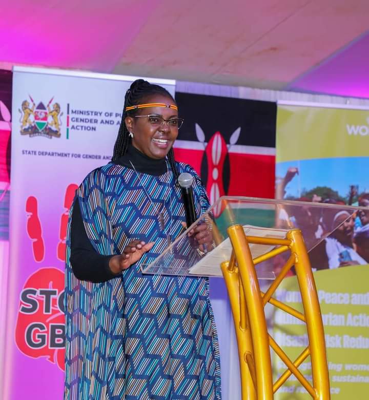 Gender, Culture, Arts and Heritage Principal Secretary Anne Wang'ombe during the 23rd Anniversary of the UN Security Council Resolution (UNSCR) 1325 on Women, Peace and Security in Iten Town on October 31, 2023.