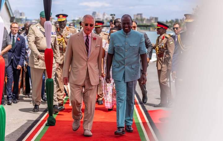 President Ruto with King Charles III at Mtongwe Navy Base in Mombasa on November 2, 2023.