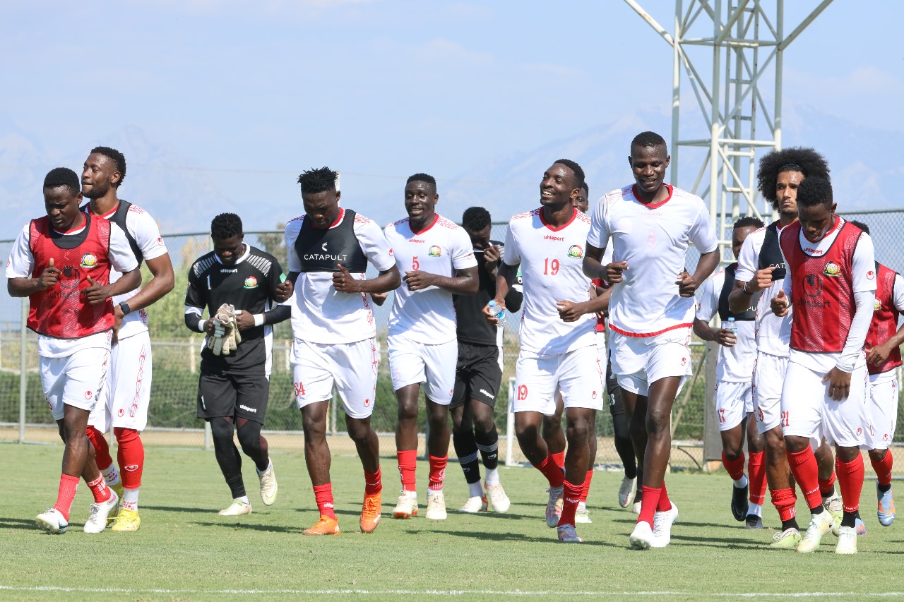 Harambee Stars players at a past training session. Photo/FKF.