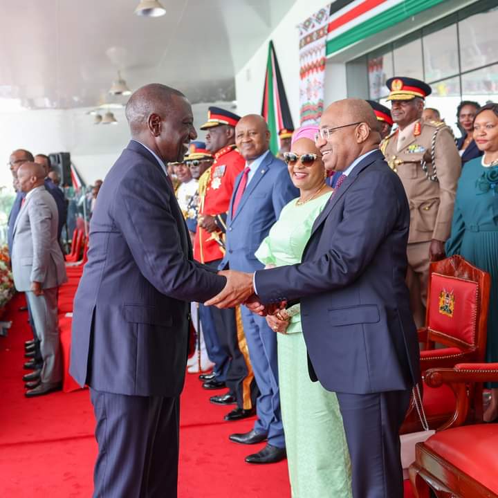 President William Ruto greets some of the leaders that attended the Jamhuri Day celebrations.