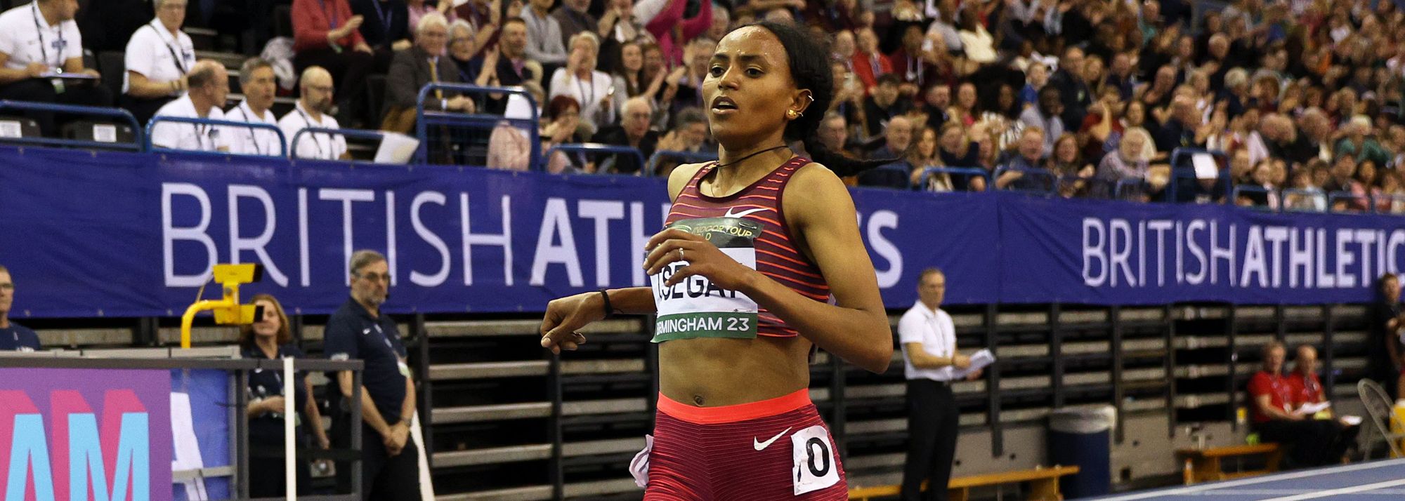 Gudaf Tsegay wins the 3000m in 8:16.69 in Birmingham (© Getty Images)