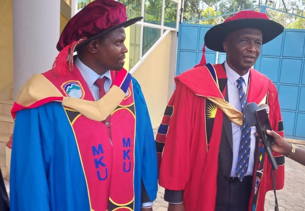 Trans Nzoia Education CECM Stanley Kirui speaking to the press after the graduation.