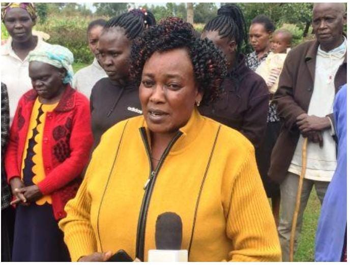 Motosiet ward Member of County Assembly, Jackline Kurgat speaking to the press. Photo/Courtesy of Radio Baraza