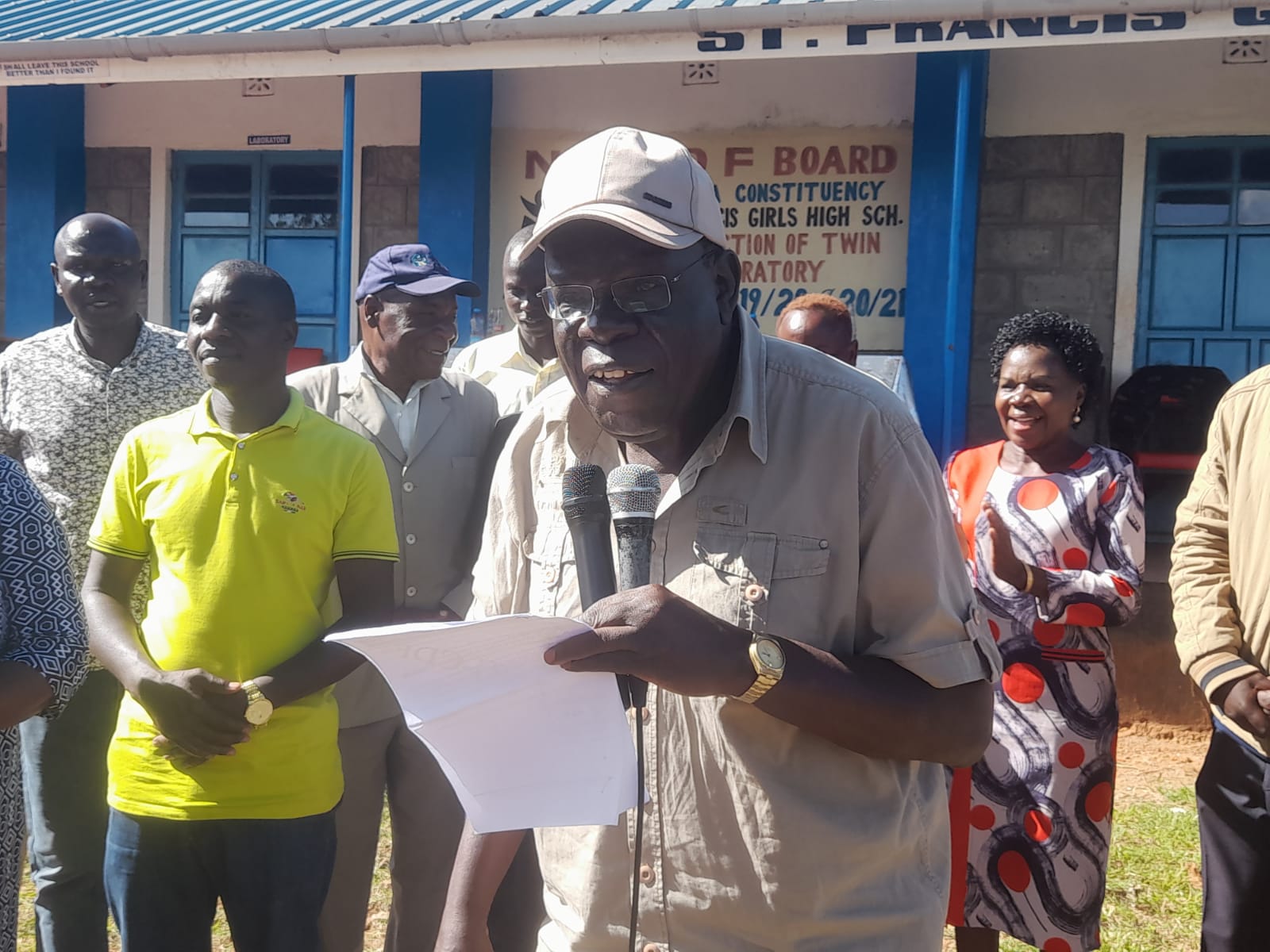 Kwanza MP Ferdinand Wanyonyi speaking at St. Francis Kolongolo Girls' secondary school. Photo/Kipkorir Tarus