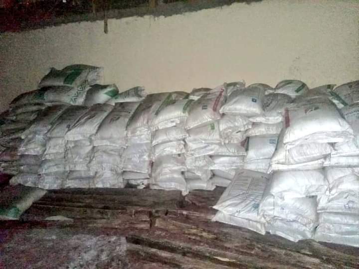 Part of the suspected stolen government fertilizer recovered in a church hall. Photo/DCI.