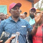 Kikiyu in Diaspora Secretary General John Njuguna speaking to the press in Kitale, Trans Nzoia County. Photo/Kipkorir Tarus