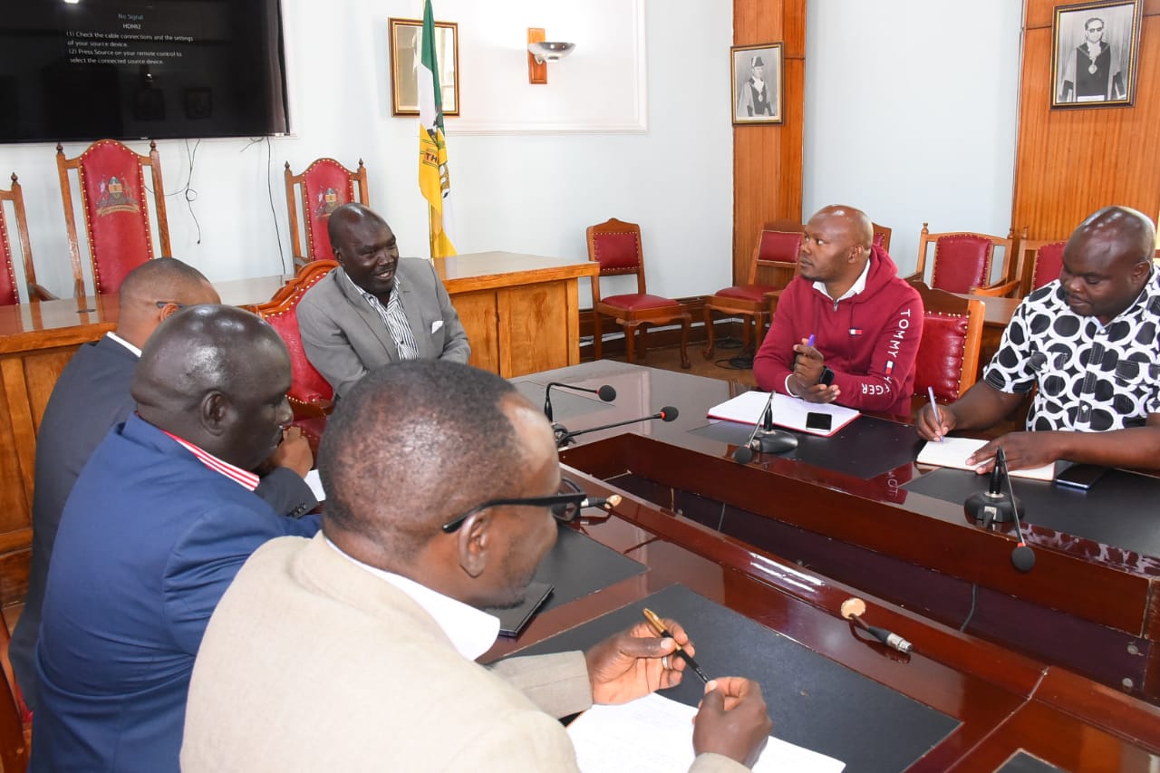 Eng Barorot with officials from EPZA at the Uasin Gishu County headquarters on February 22, 2024.