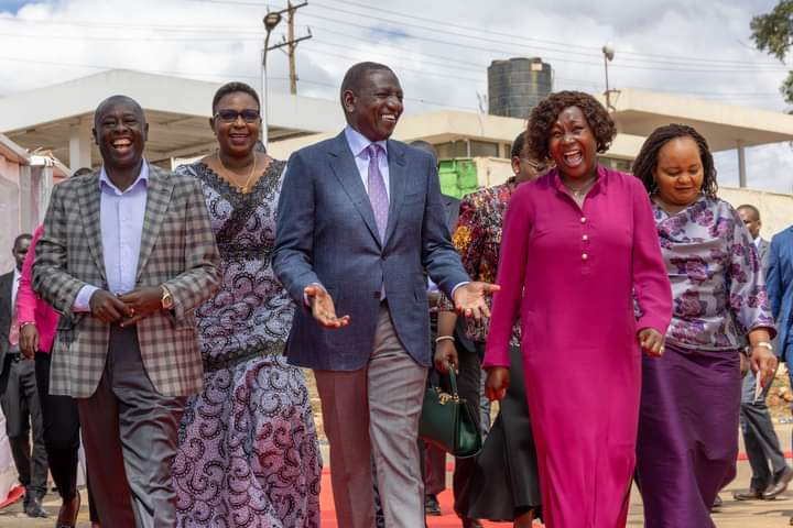 President Ruto with his deputy Rigathi Gachagua and other leaders arriving at Moi Stadium Embu for the 2024 International Women's Day. Photo/State House Kenya.
