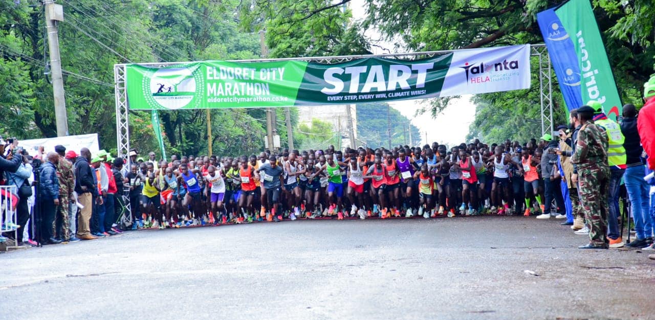 Athletes lined up at the start of the Eldoret city marathon fifth edition