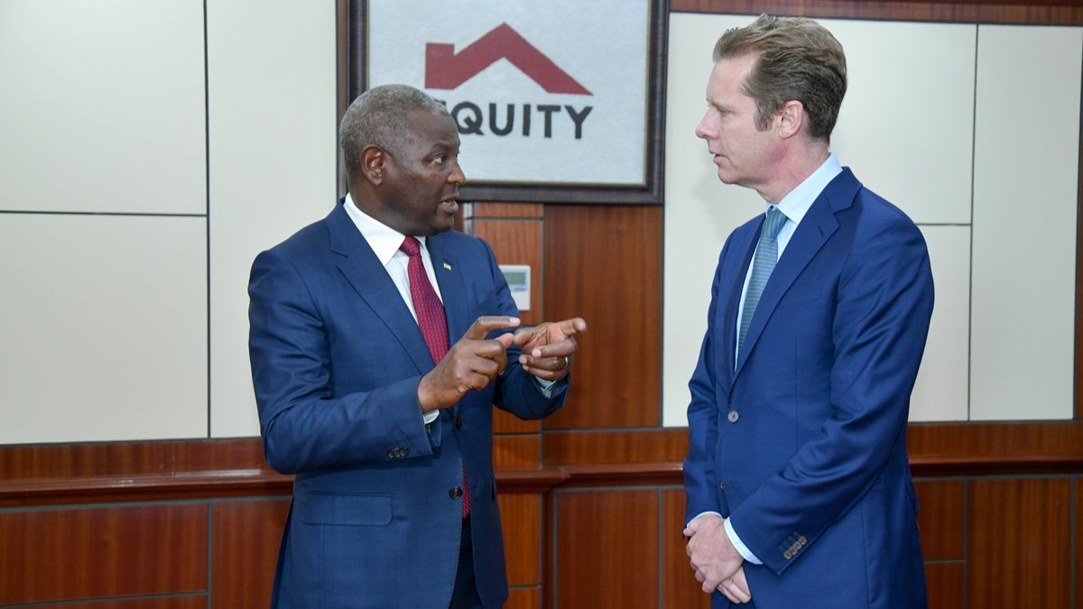 Dr. James Mwangi, Equity Group Managing Director and CEO (Left), engage with Mark Elliott, Division President for Sub Saharan Africa at Mastercard (Right).