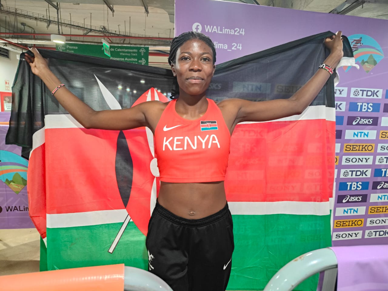 Sarah Moraa after winning gold in Peru
