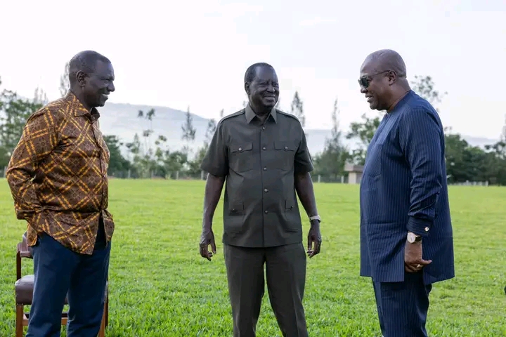 President William Ruto with Ghana’s President-elect John Dramani Mahama and former Prime Minister Raila Odinga 