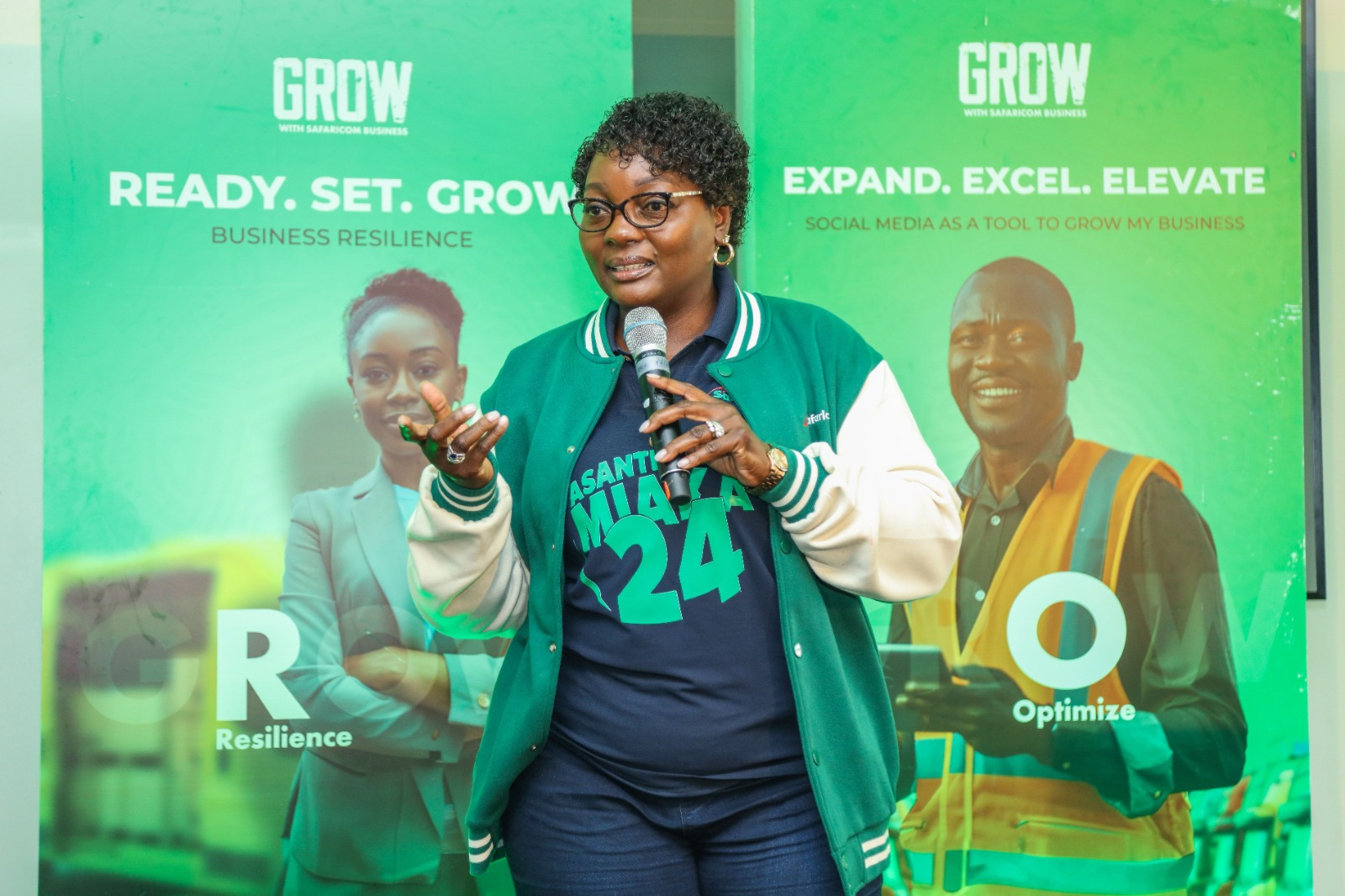 Lucille Aveva, Director Customer Obsession, SafaricomPLC addressing Entrepreneurs from Great Western Kenya at the GROW with Safaricom Business launch event held in Kisumu County