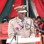 Trans Nzoia County Commissioner, Gideon Oyagi addressing members of the public during 61Jamhuri Day celebrations at Sikhendu primary school grounds.