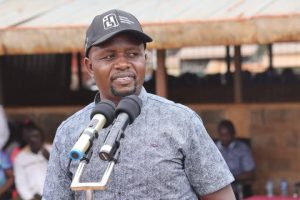 Governor George Natembeya addressing a public event in Kwanza
