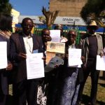 Some of the former telkom workers during a media briefing in Eldoret.
