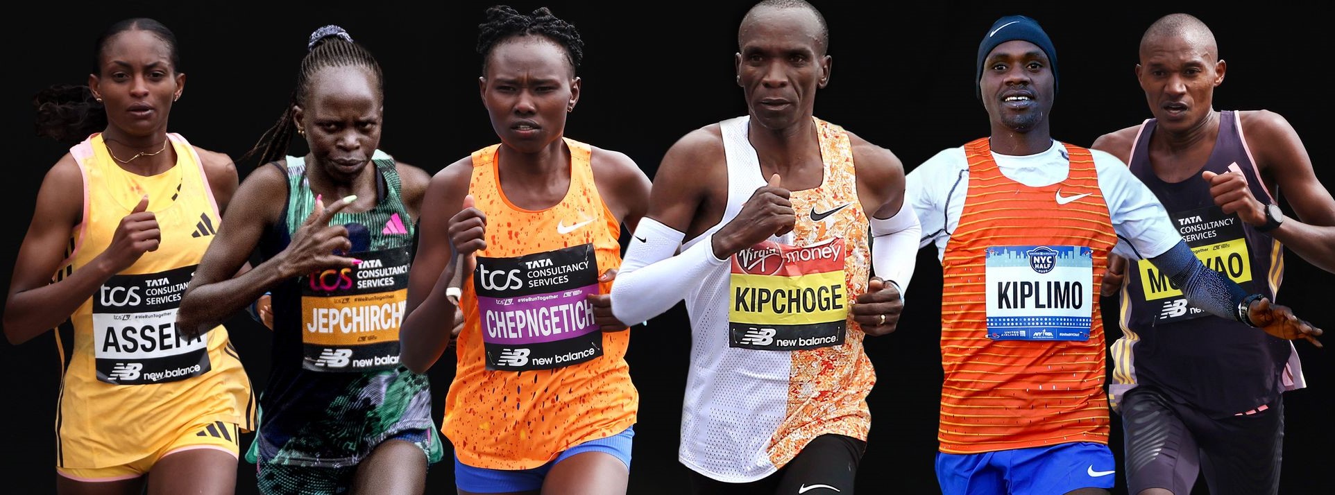 Tigist Assefa, Peres Jepchirchir, Ruth Chepngetich, Eliud Kipchoge, Jacob Kiplimo and Alexander Mutiso
