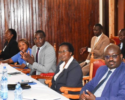 Uasin Gishu DG Evans Kapkea with Pubkic Service Chief Officer Ruth SAMOEI AND OTHER COUNTY OFFICIALS