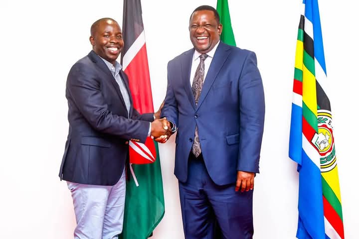 Governor Stephen Sang with Sports CS Salim Mvurya. 