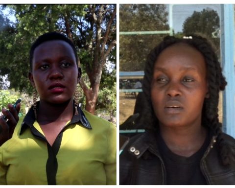 Eldoret National Polytechnic peer counsellors Lindah Khamala and Faith Chelgat Sang.