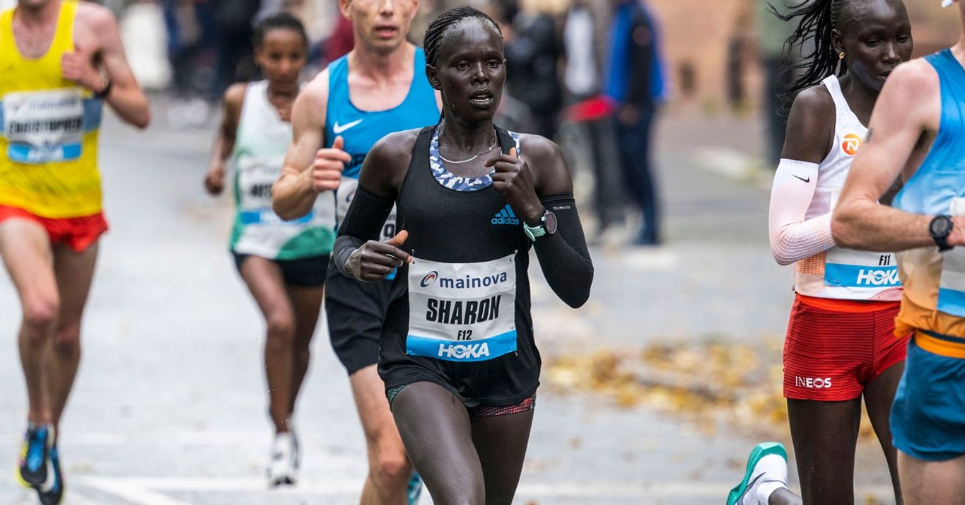 Kenyan distance runner Sharon Chelimo in action