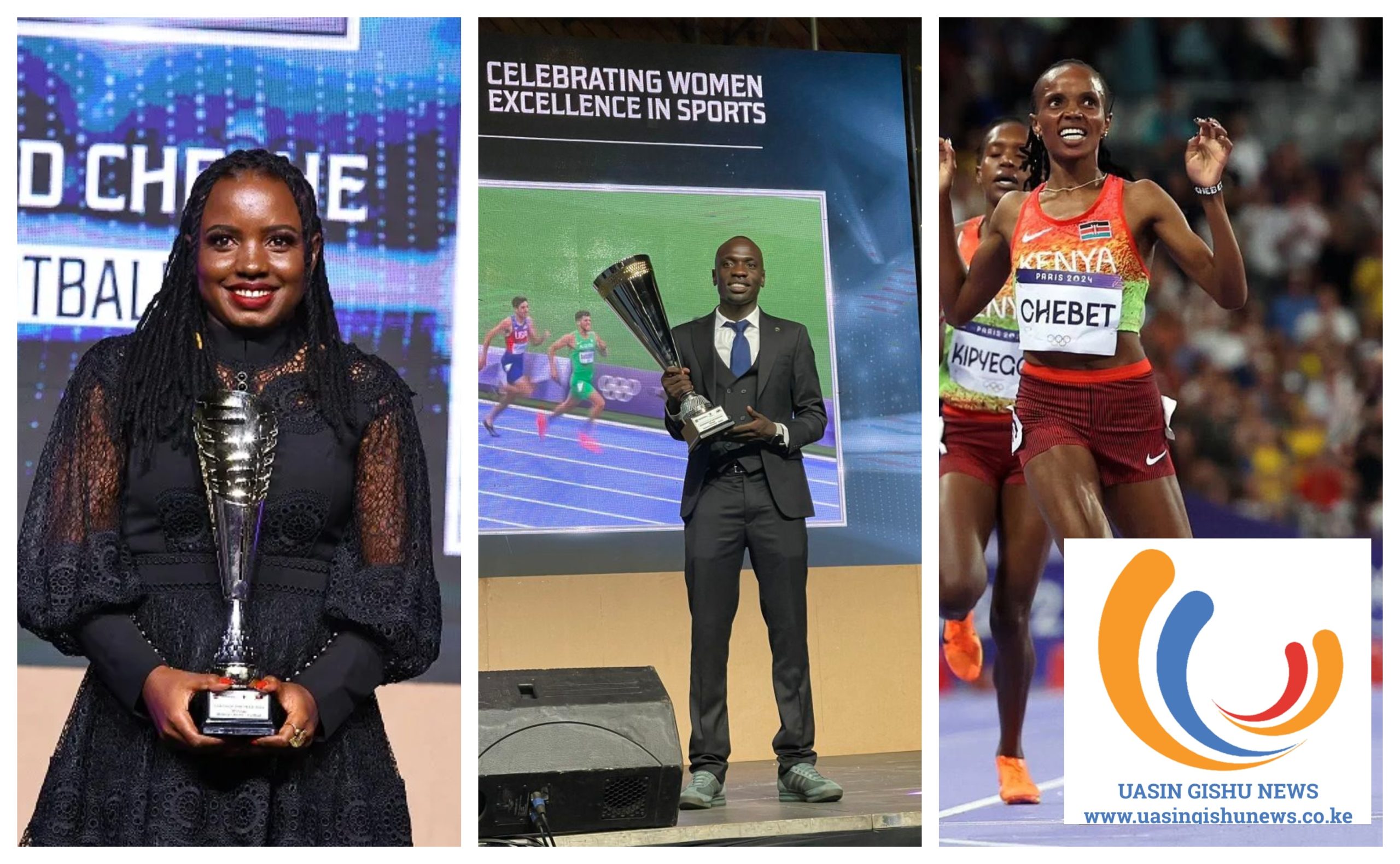 SOYA AWARDS 2025 winners Mildred Cheche (left), Emanuel Wanyonyi (centre) and Beatrice Chebet (right).