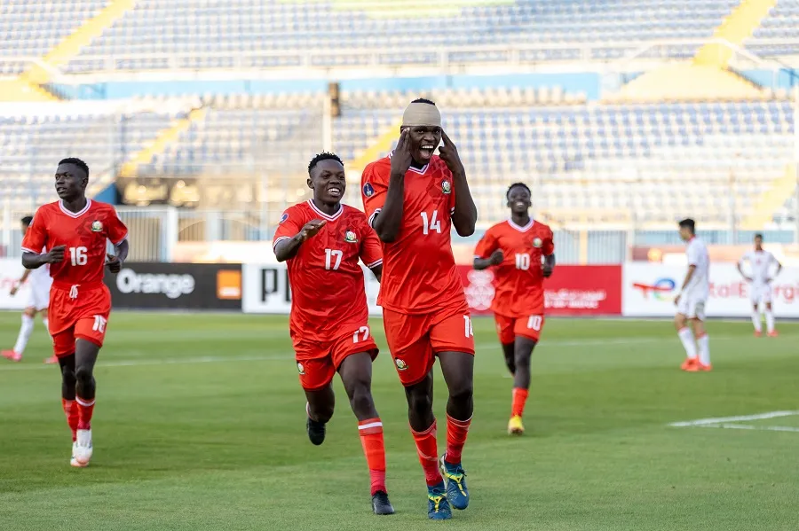 Lawrence Okoth celebrates his goal