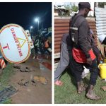 Fuel tanker youths with jerrycans containing fuel