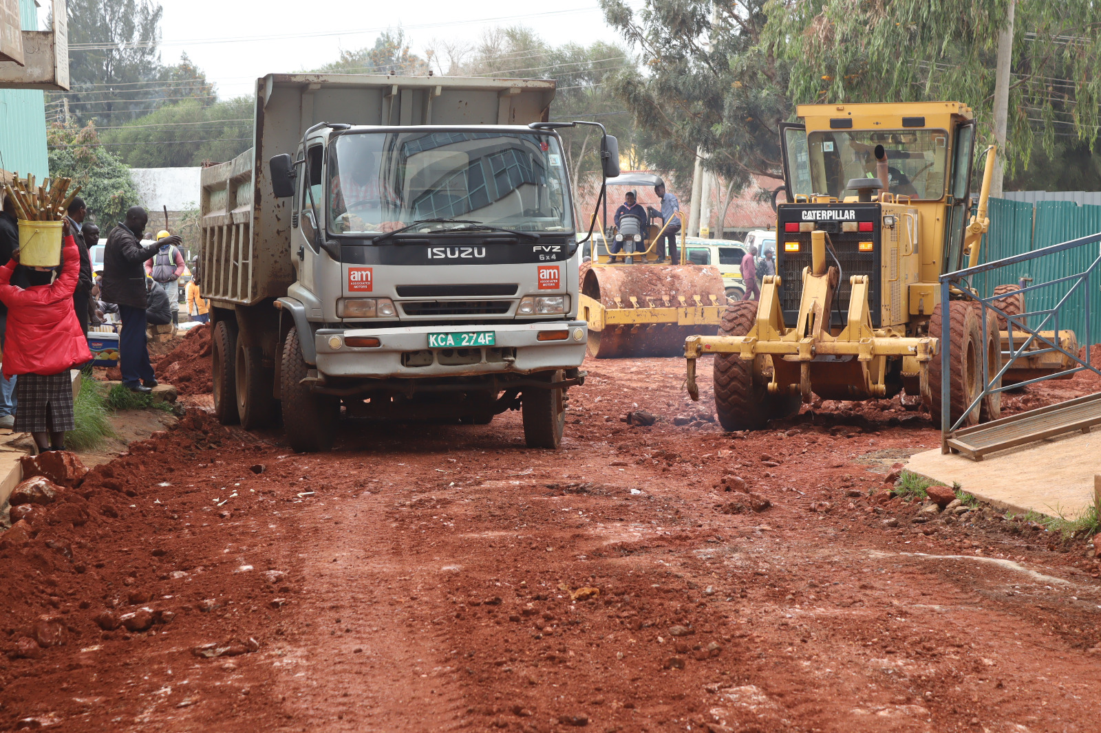Uasin Gishu county machinery repairing damaged bus park in Eldoret 