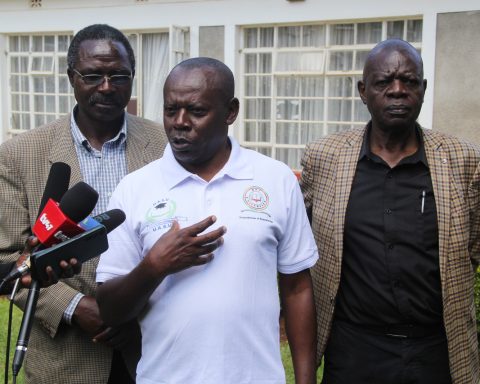 Moi University UASU officials addressing the press